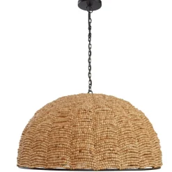 Atlas Lighting and Home 1-Light Wooden Beads Hanging Pendant Ceiling Light Fixture - 30"