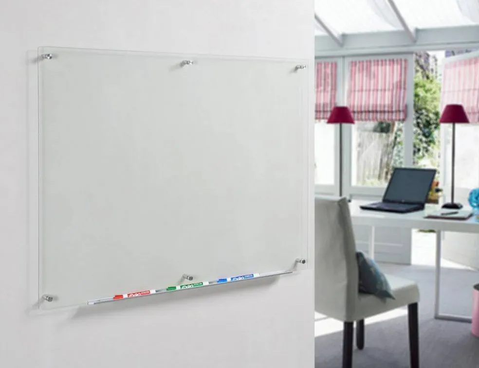 Audio-Visual Direct Clear Glass Dry-Erase Board Set - Includes Hardware & Marker Tray