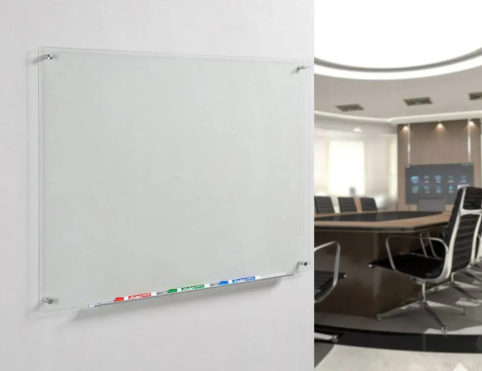 Audio-Visual Direct Clear Glass Dry-Erase Board Set - Includes Hardware & Marker Tray