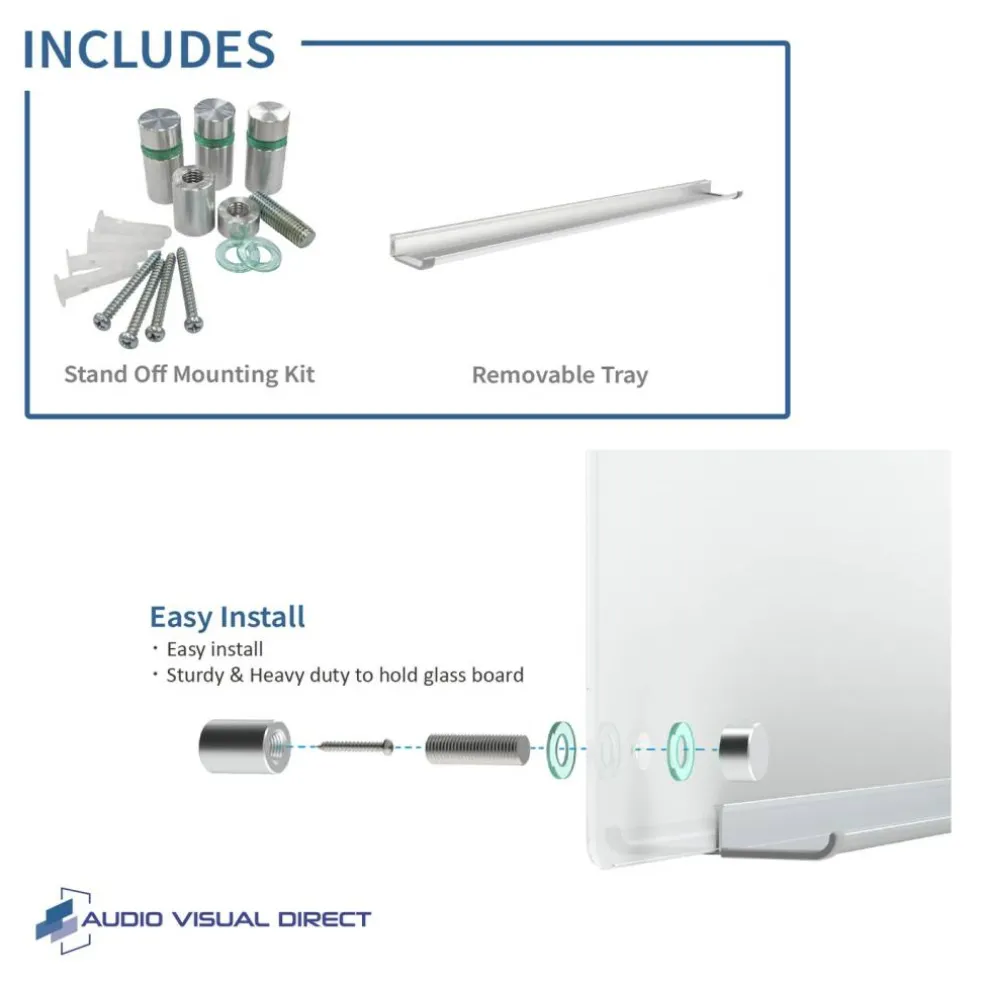 Audio-Visual Direct Clear Glass Dry-Erase Board Set - Includes Hardware & Marker Tray
