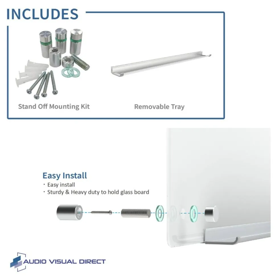 Audio-Visual Direct Clear Glass Dry-Erase Board Set - Includes Hardware & Marker Tray