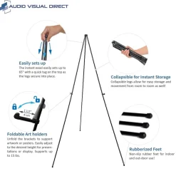 Audio-Visual Direct Lightweight Steel Telescoping Art Display Easel, Collapsible, 65 inches
