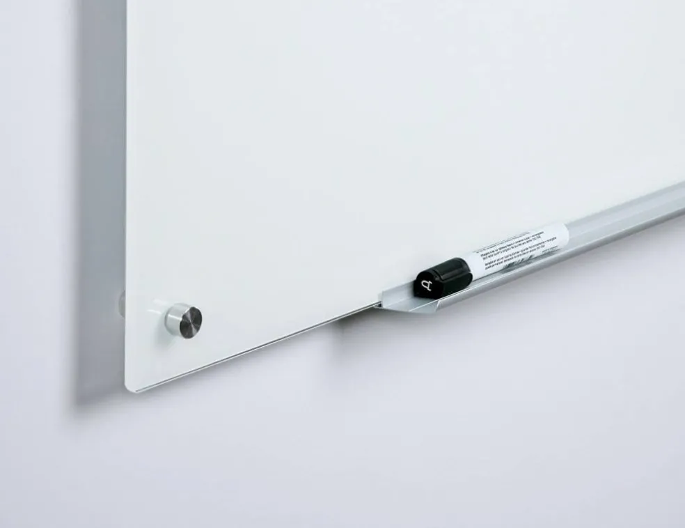 Audio-Visual Direct Magnetic Ultra White Glass Dry-Erase Board Set Includes Magnets, Hardware & Marker Tray