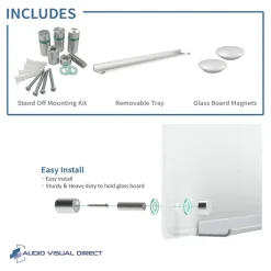 Audio-Visual Direct Magnetic White Glass Dry-Erase Board Set Includes Magnets, Hardware & Marker Tray