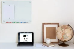 Audio-Visual Direct Magnetic White Glass Dry-Erase Board Set Includes Magnets, Hardware & Marker Tray