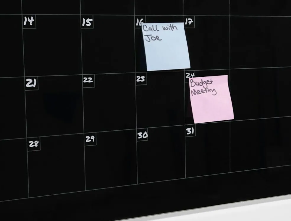 Audio-Visual Direct Magnetic Black Calendar Glass Dry Erase Board Set - Monthly Planner
