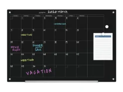 Audio-Visual Direct Magnetic Black Calendar Glass Dry Erase Board Set - Monthly Planner