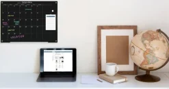 Audio-Visual Direct Magnetic Black Calendar Glass Dry Erase Board Set - Monthly Planner