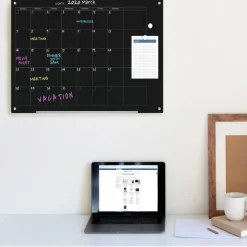 Audio-Visual Direct Magnetic Black Calendar Glass Dry Erase Board Set - Monthly Planner