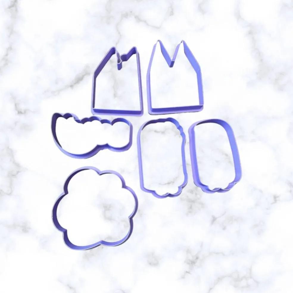 Aussie dogs, cookie cutters, with stamps, and Here Come the Grannies