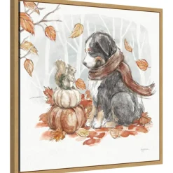 Autumn Dogs III by Mary Urban Framed Canvas Wall Art