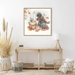 Autumn Dogs III by Mary Urban Framed Canvas Wall Art