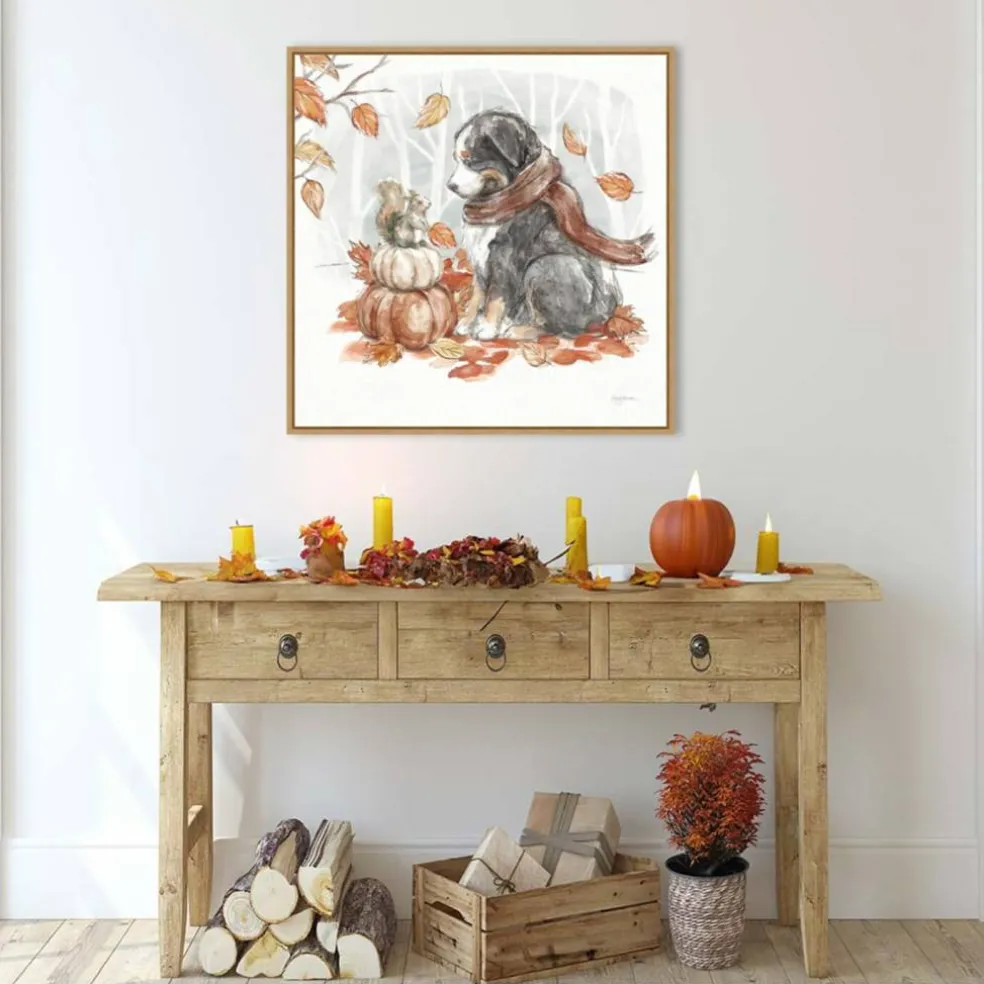 Autumn Dogs III by Mary Urban Framed Canvas Wall Art