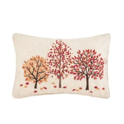 Autumn Forest Falling Leaves Embroidered Mini Accent Pillow 12" x 18"