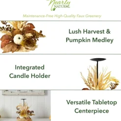 12" Autumn Harvest and Pumpkin Candle Holder Arrangement
