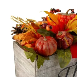 24" Autumn Harvest Maple Leaf & Berry Arrangement in Wooden Box
