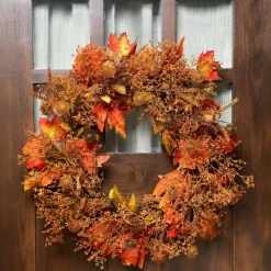 24" Autumn Harvest Maple Leaf with Berries Wreath