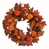 24" Autumn Maple Leaves, Pumpkin, Pinecone & Berries Wreath