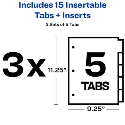Avery Big Tab Insertable 2 Pocket Dividers for 3 Ring Binders, 5-Tab Sets, Bright Two-Tone Multicolor, 3 Binder Divider Sets (01742)