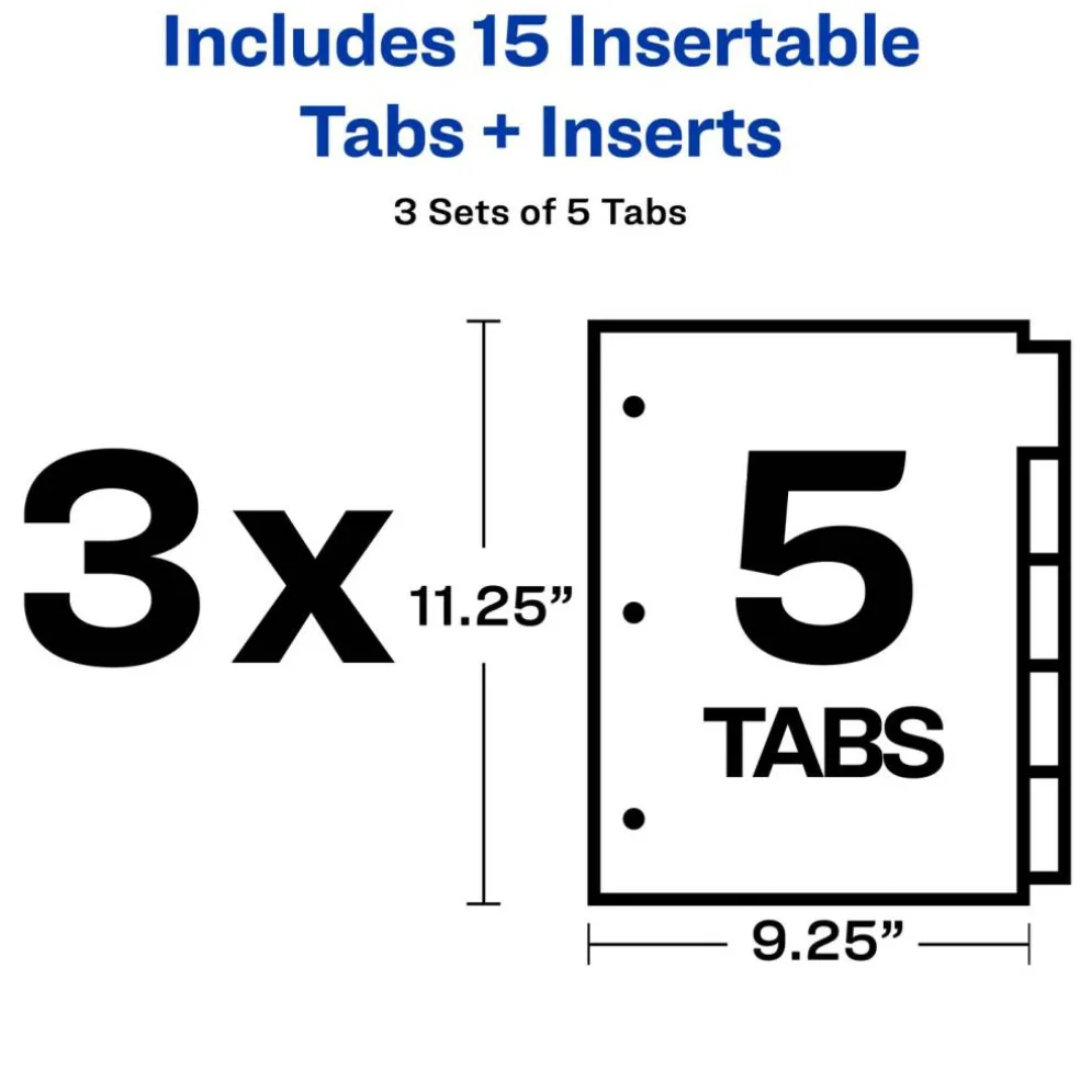 Avery Big Tab Insertable 2 Pocket Dividers for 3 Ring Binders, 5-Tab Sets, Bright Two-Tone Multicolor, 3 Binder Divider Sets (01742)
