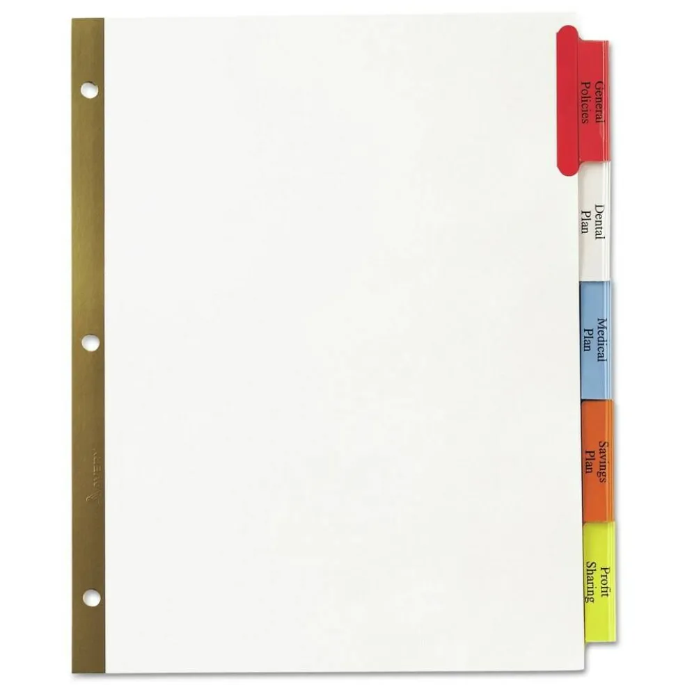 Avery Big Tab 11 in. x 8.5 in. 5-Tab Double-Sided Gold Edge Reinforcing Insertable Dividers - Assorted Tabs/White (1-Set)