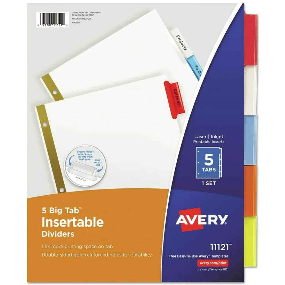 Avery Big Tab 11 in. x 8.5 in. 5-Tab Double-Sided Gold Edge Reinforcing Insertable Dividers - Assorted Tabs/White (1-Set)
