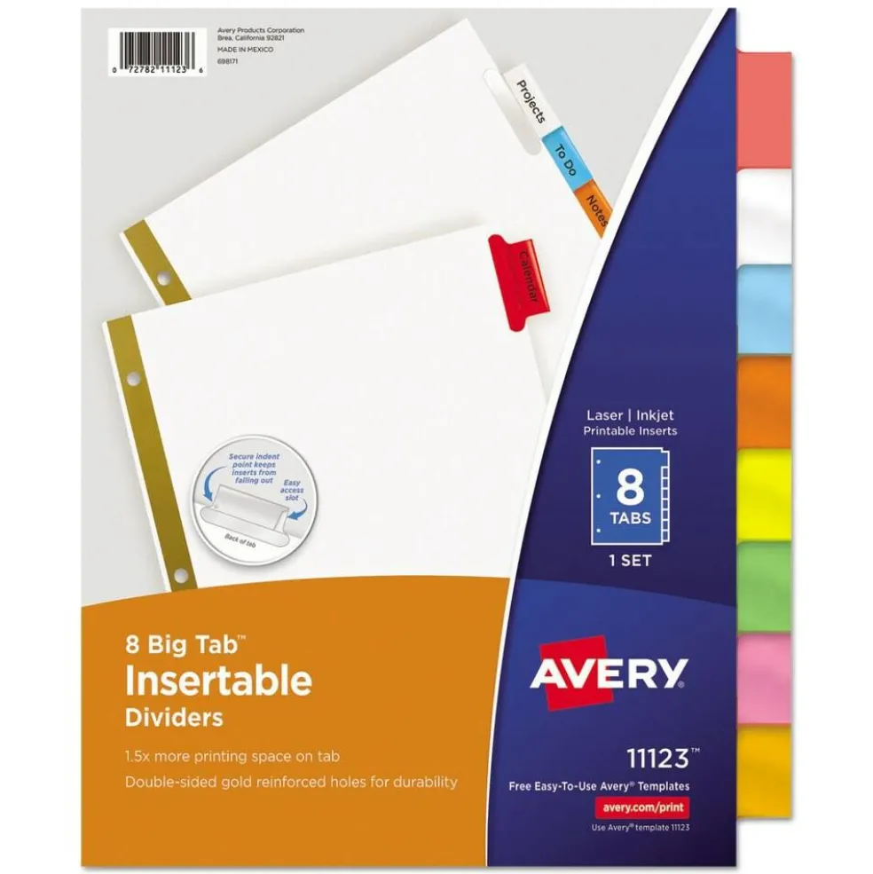 Avery Big Tab 11 in. x 8.5 in. 8-Tab Double-Sided Gold Edge Reinforcing Insertable Dividers - Assorted (1-Set)