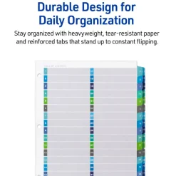 Avery Double Column Dividers for 3 Ring Binders, 32 Tabs per Set, Customizable Table of Contents, Multicolor Tabs (11322)