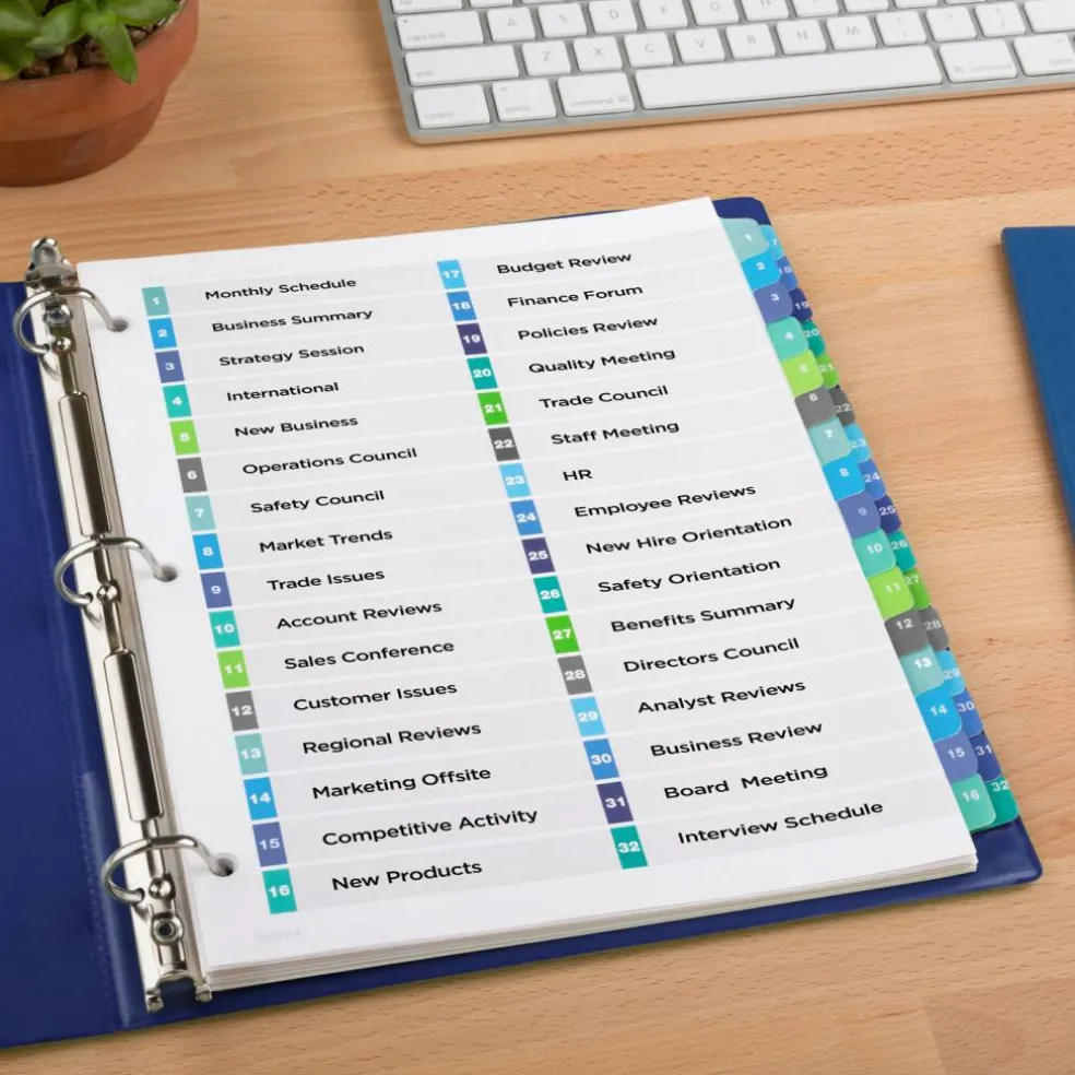 Avery Double Column Dividers for 3 Ring Binders, 32 Tabs per Set, Customizable Table of Contents, Multicolor Tabs (11322)