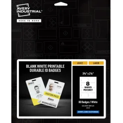 Avery Durable Tall  ID Badges for Lanyards, Laser Printable on Both Sides, Blank White, 80 Total, 3.375" x 2.125" (61612)