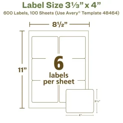 Avery EcoFriendly Recycled Shipping Labels, 3-1/3" x 4", White, Permanent Label Adhesive, 600 Printable Labels (48464)