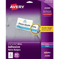 Avery Flexible Printable Name Tag Stickers, 2-1/3" x 3-3/8", Matte White, Removable Adhesive, Laser & Inkjet Compatible, 80 Name Badges Total, Great for Networking, Events, and More (25395)