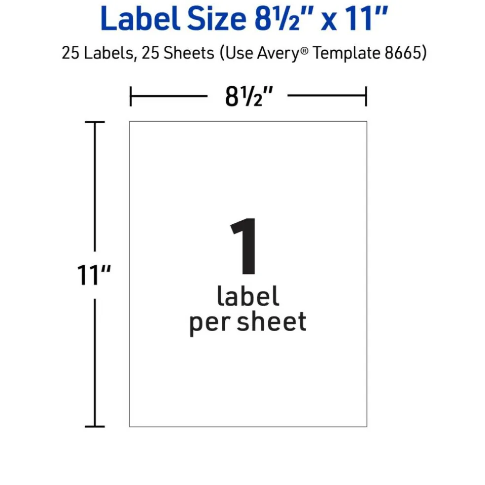 Avery Full Sheet Printable Shipping Labels, 8.5" x 11", Matte Clear, Inkjet, Create Custom Labels Using Scissors or Electronic Cutting Machines, 25 Blank Mailing Labels (8665)