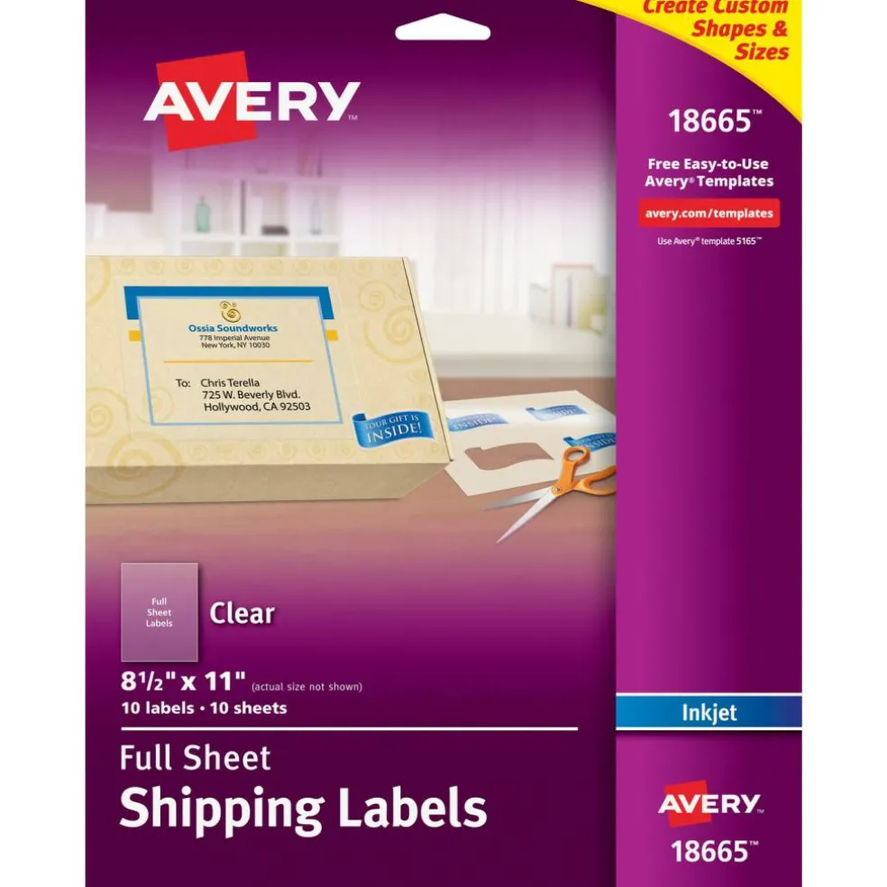 Avery Full Sheet Printable Shipping Labels, 8.5" x 11", Matte Clear, 10 Blank Mailing Labels (18665)