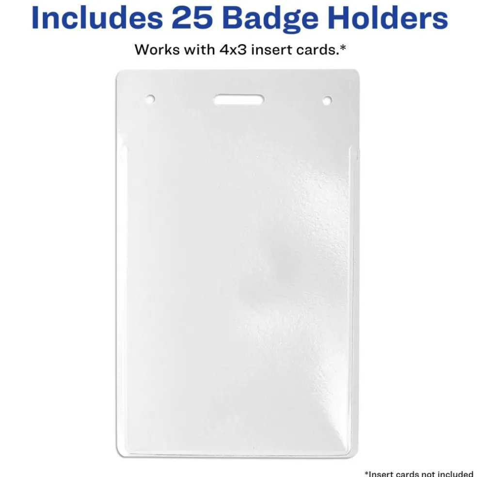 Avery Heavy Duty Badge Holders, 4" x 3", 25 Vertical ID Badge Holders (74472)