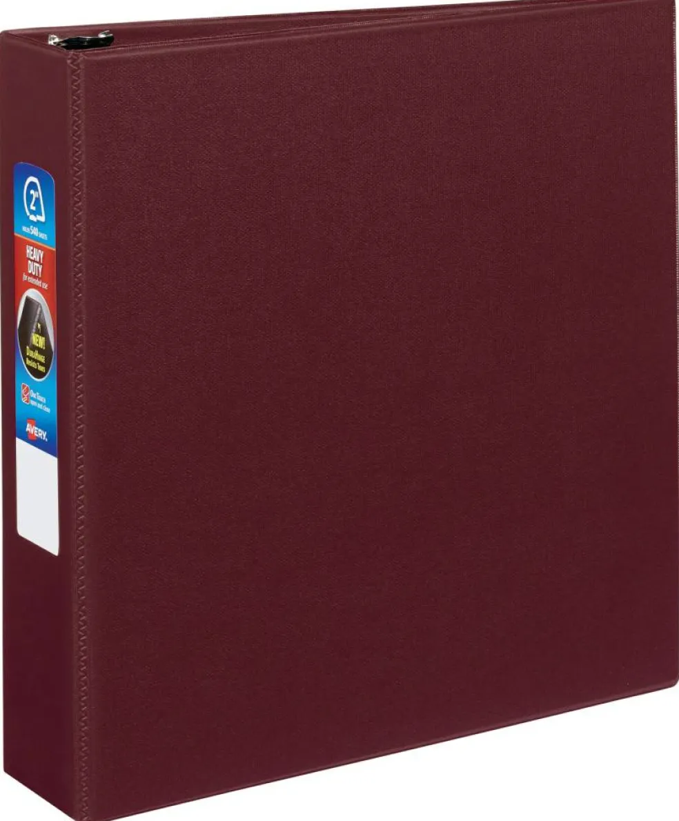 Avery Heavy-Duty Binder, 2" One-Touch Rings, 540-Sheet Capacity, DuraHinge, Maroon (79362)