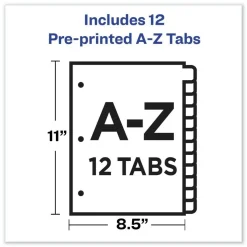 Avery 11 in. x 8.5 in. 12-Tab A to Z Durable Preprinted Plastic Tab Dividers - Assorted (1-Set)