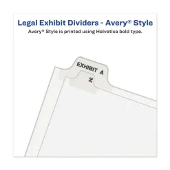 Avery 11 in. x 8.5 in. 26-Tab Exhibit K Avery-Style Preprinted Legal Bottom Tab Divider - White (25/Pack)