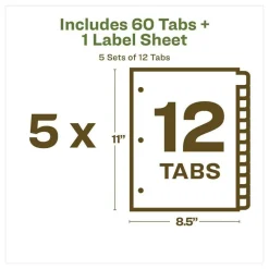 Avery 11 in. x 8.5 in. 12-Tab Index Maker EcoFriendly Print and Apply Clear Label Dividers - White (5 Sets/Pack)