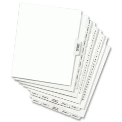 Avery 11 in. x 8.5 in. 25-Tab 176 to 200 Avery Style Preprinted Legal Exhibit Side Tab Index Dividers - White (1-Set)