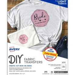 Avery Iron-On Light Fabric Transfer Sheets for Fabric, 8-1/2 x 11 Inches,  12 Sheets