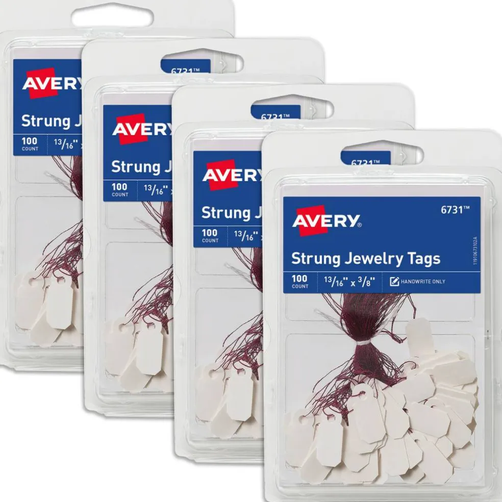 Avery Jewelry Tags with String, 100 Tags Per Pack, 4 Packs, 400 Small Price Tags Total (06731)