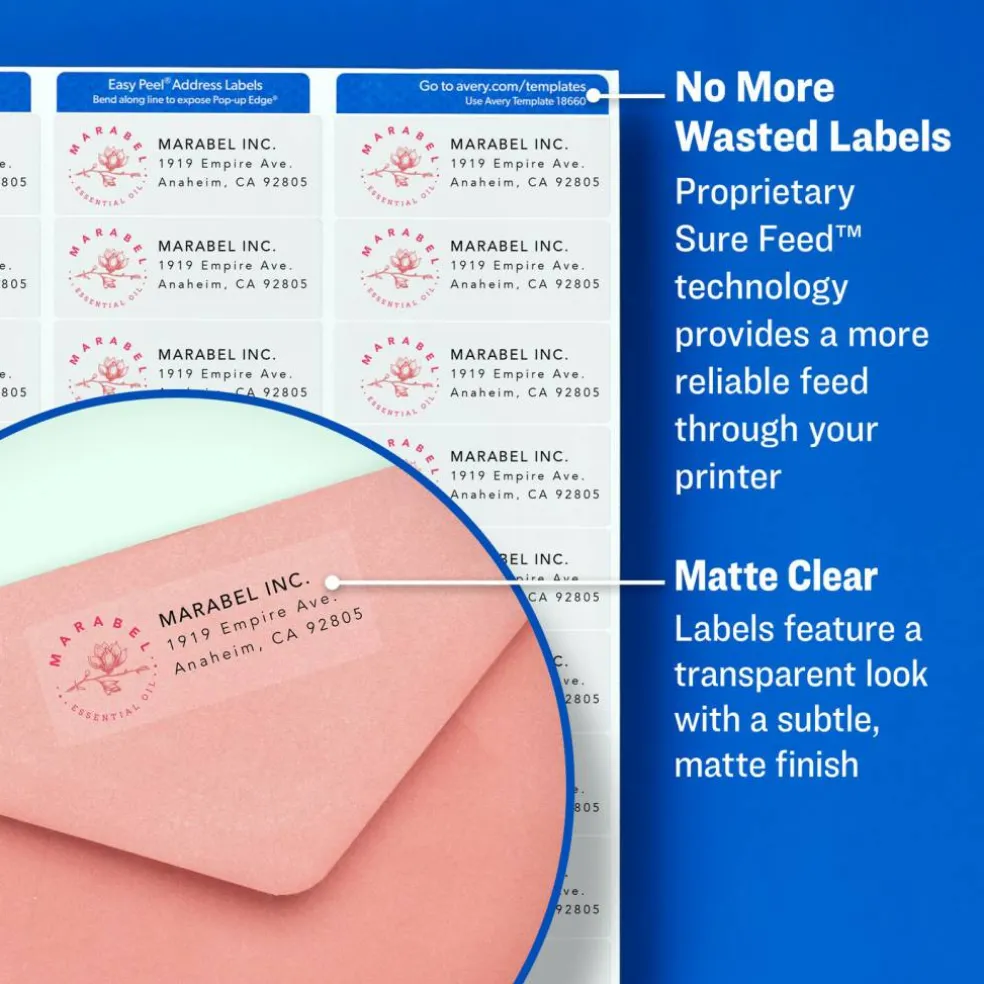 Avery Matte Clear Shipping Labels, Sure Feed Technology, Inkjet, 2" x 4", 100 Labels (18863)