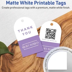 Avery Printable Arched Printable Tags, Sure Feed Technology, 2" x 3-1/2", Matte White Cardstock, Print-to-The-Edge, Laser/Inkjet Printable, 80 Total