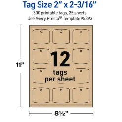 Avery Printable Arched Square Printable Tags, Sure Feed Technology, 2" x 2-3/16", Matte Kraft Brown Cardstock, Print-to-The-Edge, Laser/Inkjet Printable, 120 Total