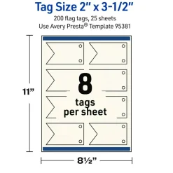 Avery Printable Banner Rectangle Flag Tags, Sure Feed Technology, 2" x 3-1/2", Matte Ivory Cardstock, Print-to-The-Edge, Laser/Inkjet Printable, 80 Total