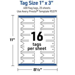 Avery Printable Banner Rectangle Flag Tags, Sure Feed Technology, 1" x 3", Matte White Cardstock, Print-to-The-Edge, Laser/Inkjet Printable, 400 Total