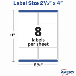 Avery Printable Blank Shipping Labels, 2.5" x 4", White, 200 Labels, Inkjet Printer, Permanent Adhesive (5815)