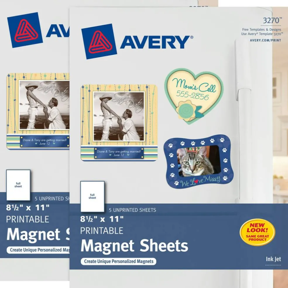 Avery Printable Magnet Sheets, 8.5" x 11", Inkjet Printer, 2 Packs, 10 White Magnetic Sheets Total (5814)