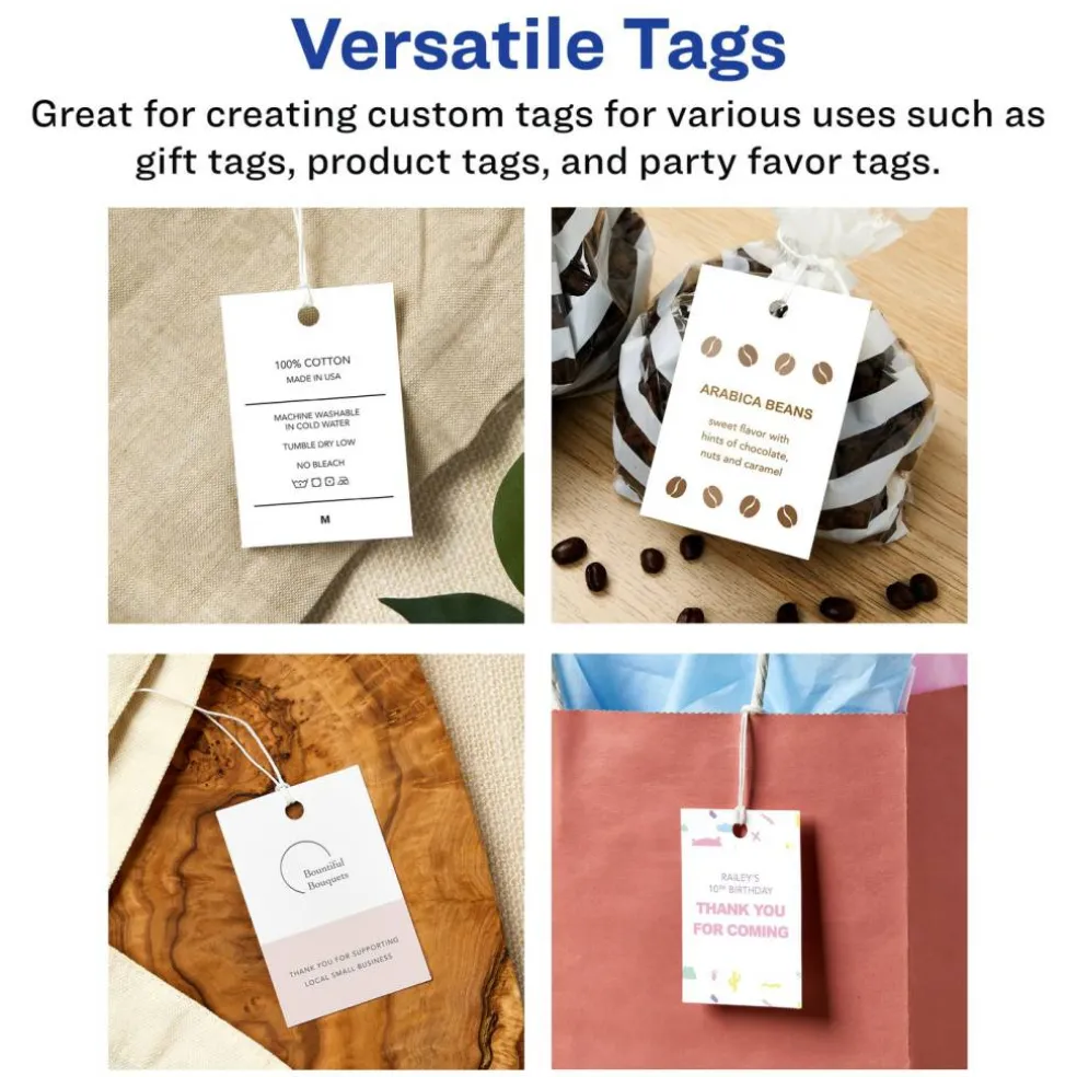 Avery Printable Matte White Tags with Strings, 2" x 3" Rectangle